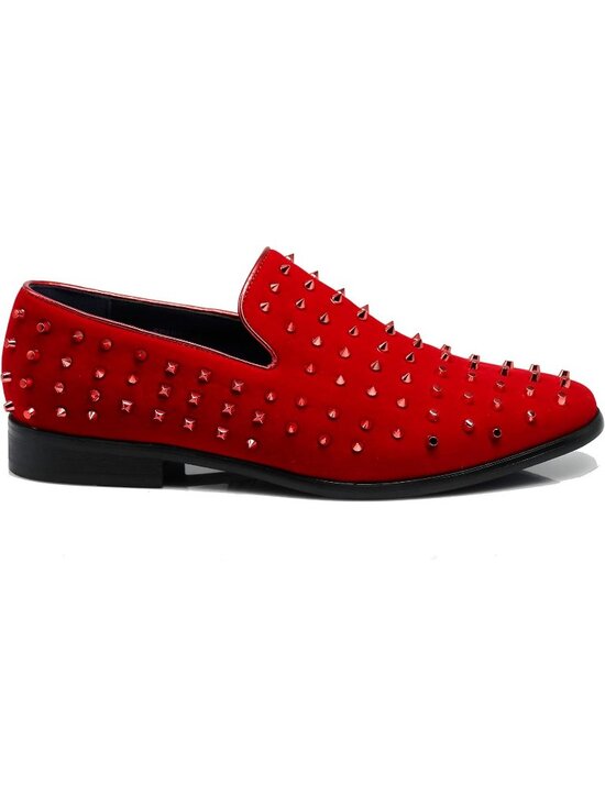 Alberto Fellini Men\'s Red Vintage Velvet Rhinestone Loafer Slip On Tuxedo Shoes